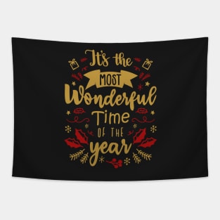 It's the Most Wonderful Time of the Year - Christmas Time - Red and Gold Tone Tapestry