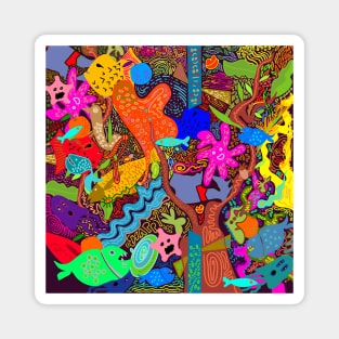 Colorful Fish pond interconnected puzzle design Magnet