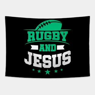 Rugby Player Ball Fan Jersey Jesus Christ Tapestry