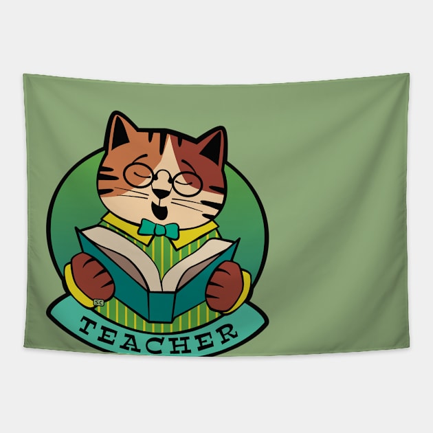 Teacher Cat Reading Book Tapestry by Sue Cervenka