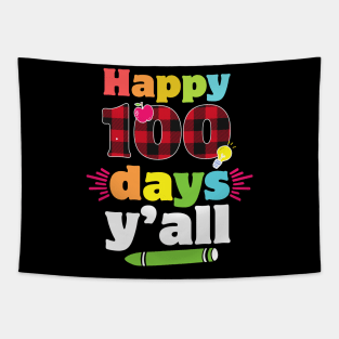 Happy 100 days yall cute red plaid 100th day of school gift for Teachers and Students Tapestry