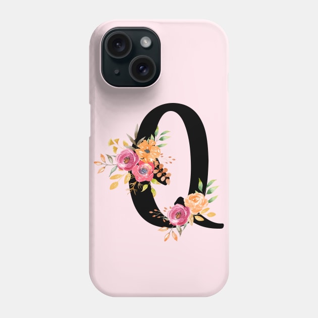 Letter Q With Watercolor Floral Wreath Phone Case by NatureGlow