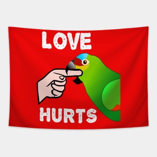 Love Hurts Red Lored Amazon Parrot Biting Tapestry
