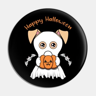 Happy Halloween Cute ghost dog, Kawaii black dog with pumpkin Pin