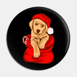 Cute Golden Retriever Pup Wearing Christmas Hat Dog Lover Christmas Gift Pin