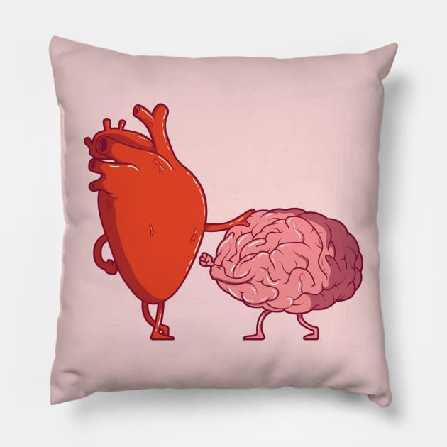 Head vs Heart // Funny Heart versus Brain Cartoon Pillow by SLAG_Creative