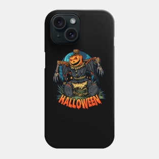 halloween pumpkin scarecrow middle cemetery halloween night Phone Case