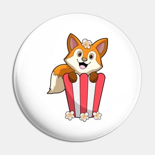 Fox at Eating with Popcorn Pin