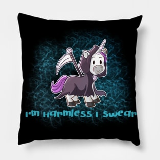 Grim Reaper Unicorn "I'm Harmless, I Swear" Pillow