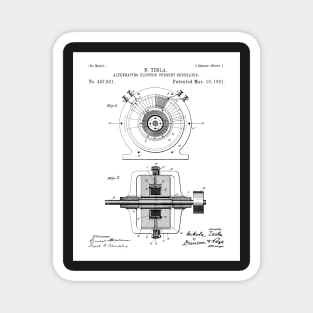 Tesla Generator Patent - Electrician Maker Workshop Art - White Magnet