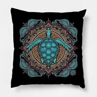 Slow and tranquil - Turtle Mandala Art Pillow