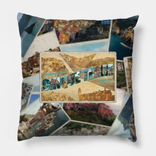 Greetings from Cinque Terre in Liguria Vintage style retro souvenir Pillow