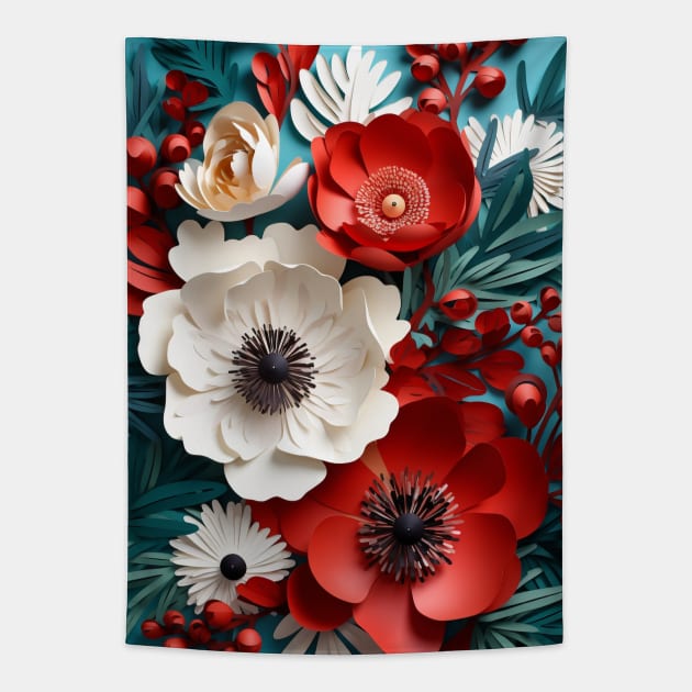 3D Flowers Xmas vibe Tapestry by LaartStudio