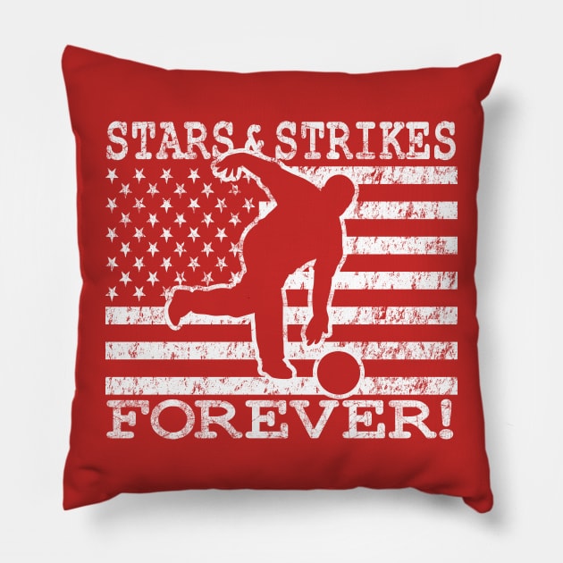 American Flag Bowling USA Patriotic Bowler Stars and Strikes Pillow by TeeCreations