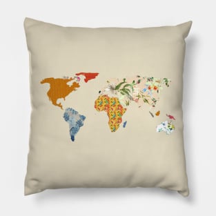 Floral Patchwork World Map Pillow