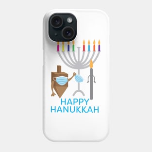 Happy Hanukkah - Spinning top and Candle with face mask Phone Case