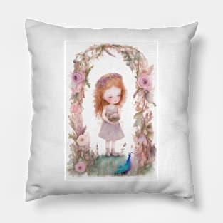 Little Redhead With Flowers Pillow