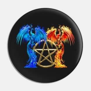 Fantasy Fire And Ice Phoenix Gold Pentagram Pin