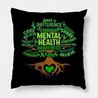Mental Health Awareness Tree Mens Womens Grreen Ribbon Pillow