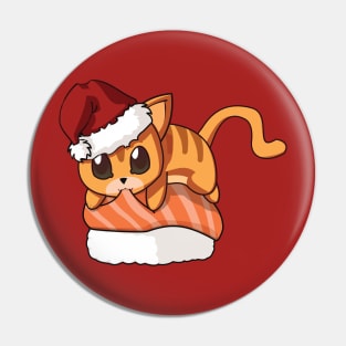 Orange Cat Salmon Sushi Christmas Pin