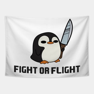 Fight or Flight Funny Penguin Tapestry