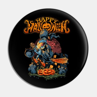 Happy Halloween riding witch Pin