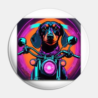 "Frontline Cyberpunk Dachshund: Neon-Lit Motorbike Maverick" Pin