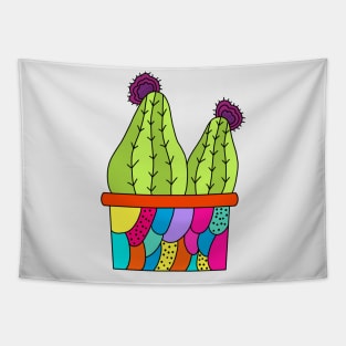 Cute Cactus Design #127: Cute Cacti In A Funky Patterned Pot Tapestry