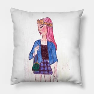 Pink Hair don't care - drawing Pillow