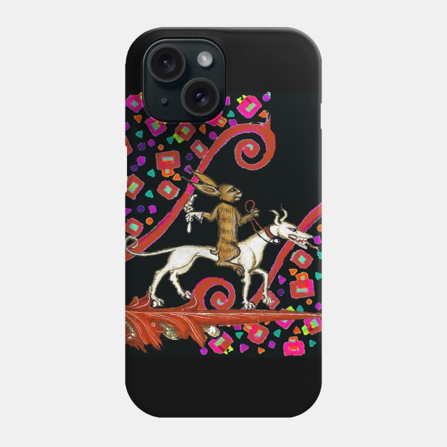 WEIRD MEDIEVAL BESTIARY Rabbit Riding a White Dog as a Knight Phone Case by BulganLumini