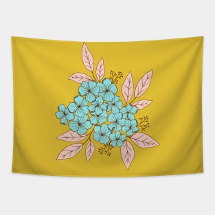 Vintage hydrangea flowers botanical design in light blue and yellow Tapestry