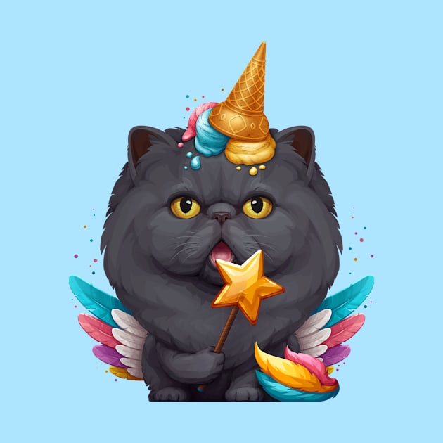 Black Persian Cat Ice Cream Unicorn by stonemask