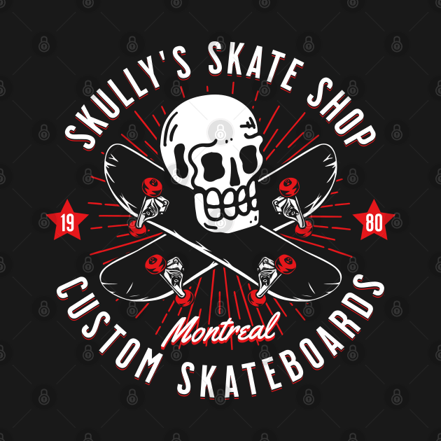 Skully's Skate Shop Vintage Skateboarding Skull Custom Board by Wasabi Snake