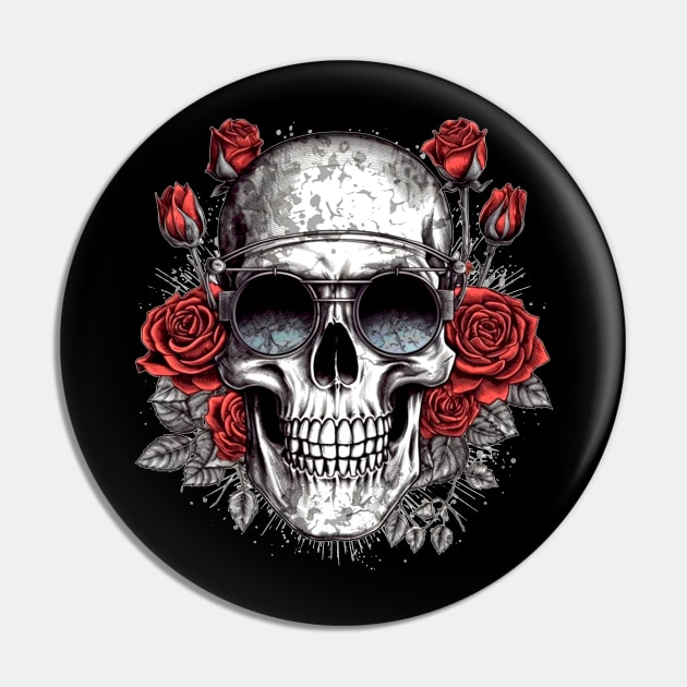 Cool Hipster Skull with Glasses and Roses Pin by Unelmoija