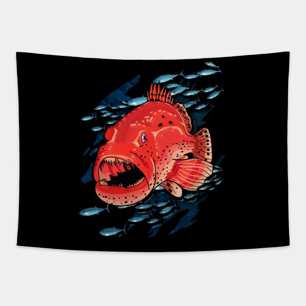 Grouper Fish Fishing Florida Spearfishing Gift Diving Tee Tapestry by Proficient Tees