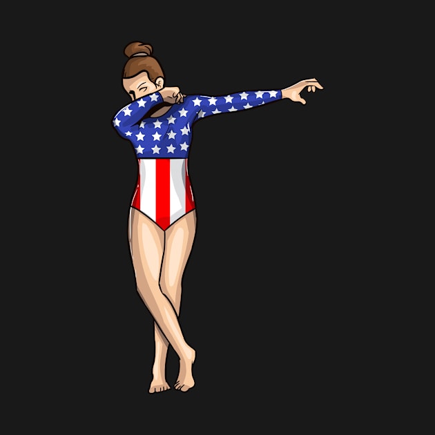 Dabbing Gymnastics Girl American Flag Gift T-Shirt by Dr_Squirrel