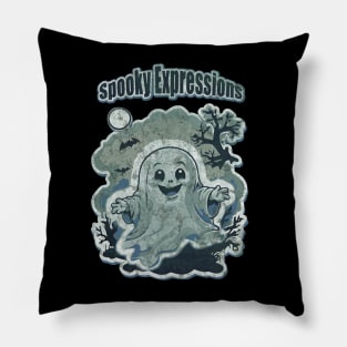 Sweet Ghost in Spooky Expressions, Halloween Scary, dark atmosphere, Halloween vibes Pillow