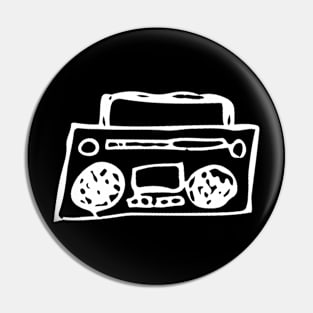 Boombox Doodle White Pin