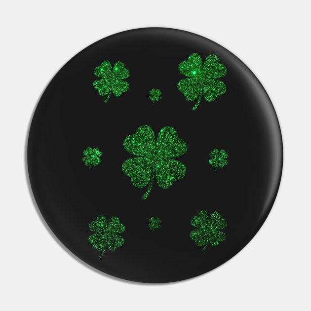 St Patricks Day, Deep Green 4 Leaf Faux Glitter Clovers Pin by Felicity-K