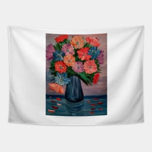 A beautiful bouquet flowers in a glass vase Tapestry