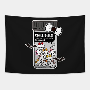 chill pills cute skull cartoon Tapestry