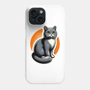 gray cat with orange background Phone Case