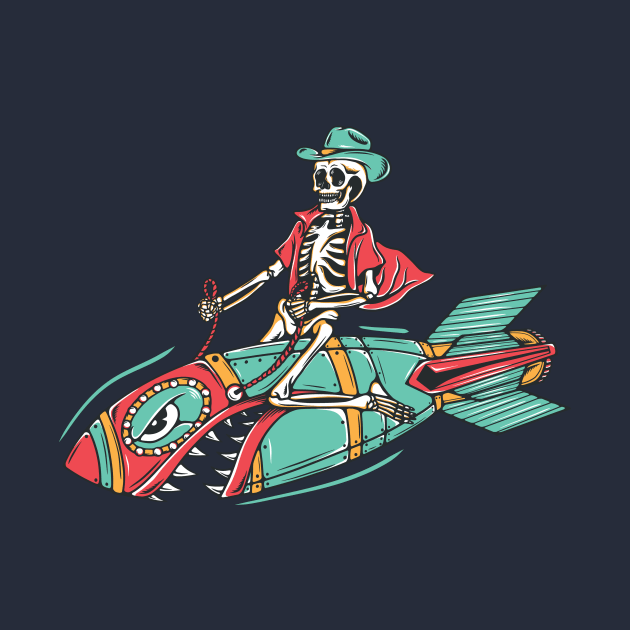 Funny Cowboy Skeleton Riding a Bomb Missile by SLAG_Creative