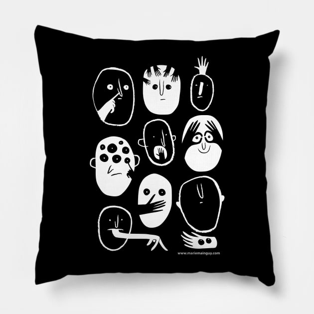 Visages en blanc Pillow by mariemainguy