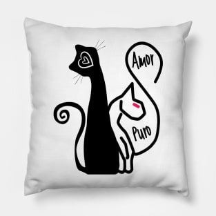 Pure feline love. Adorable black and white cat couple. True love for kittens. Pillow