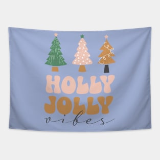 Pink Christmas Tree Holly Jolly Vibes Tapestry