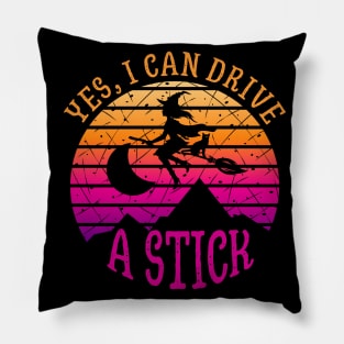 Why Yes, I can Drive A Stick witch and cat Pillow