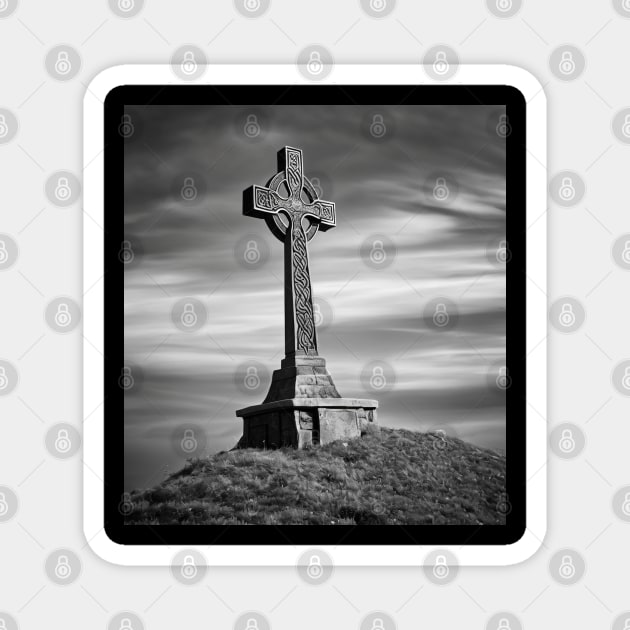 Celtic Cross on a Hill under a Cloudy, stormy sky in Black and Gray. Magnet by DesignsbyZazz