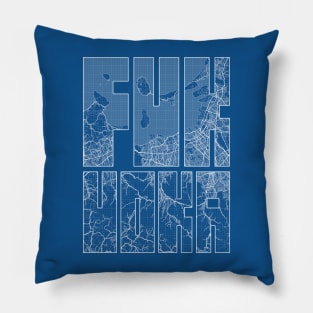 Fukuoka, Japan City Map Typography - Blueprint Pillow