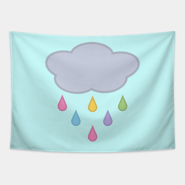 Raining Rainbow Raindrop Rain Cloud in Blue Tapestry by Kelly Gigi